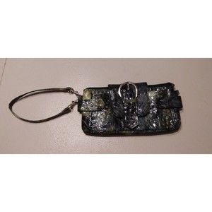 Kate Landry faux snakeskin wristlet with dark green colors.